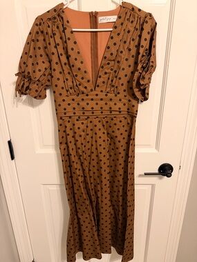 Petal & Pup Camel Polka Dot V-Neck Midi Dress